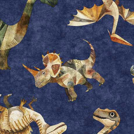 QT Fabrics Dinoroars Dinosaur Toss Navy Fabric