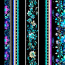 QT Fabrics Fantasia Floral Border Stripe Black Fabric