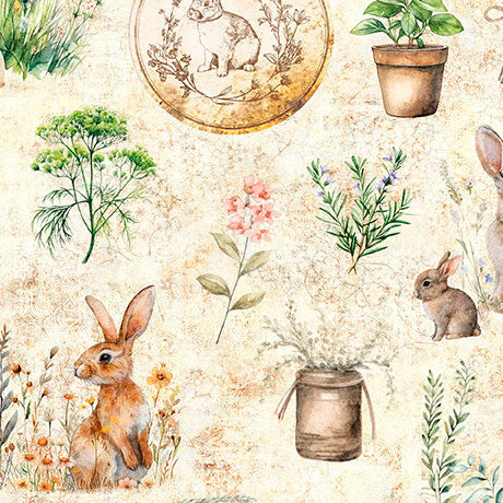 QT Fabrics Hunny Bunny Bunny Allover Cream Fabric