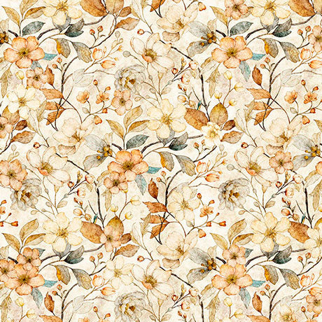 QT Fabrics Hunny Bunny Floral Vine Tan Fabric
