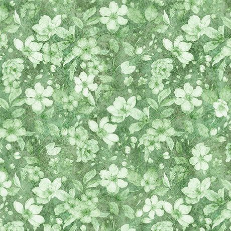 QT Fabrics Hunny Bunny Tonal Floral Green Fabric