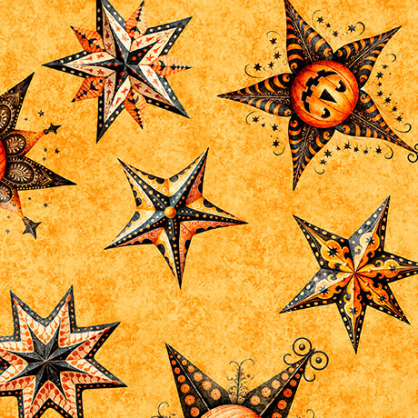 QT Fabrics Jeepers Creepers Stars Orange Fabric