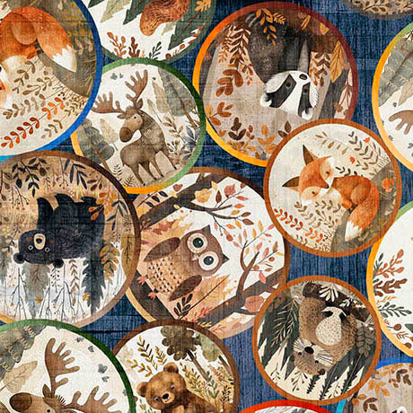 QT Bearsville Animal Tondos Navy Fabric