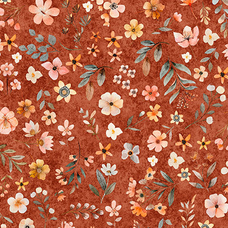 QT Hedgehugs Floral Toss Paprika Fabric