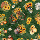 QT Sunflower Serenade Sunflowers & Bikes Green Fabric