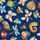 QT Cuties 3 Bugs Navy Blue Fabric