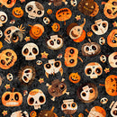 QT A Haunting We Will Go Skull And Pumpkin Toss Charcoal Fabric