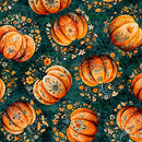 QT Harvest Hollow Tossed Pumpkins Teal Fabric
