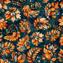 QT Harvest Hollow Fall Leaves Dark Teal Fabric