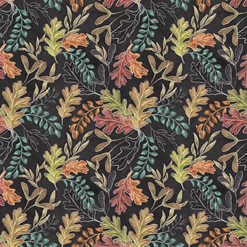 Blank Quilting Late Summer Harvest Autumn Leaves Charcoal Fabric