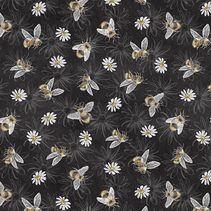 Blank Quilting Late Summer Harvest Bees With Flowers Charcoal Fabric