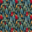 Henry Glass Nordic Holiday Stacked Trees Dark Blue Fabric