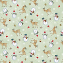 Henry Glass Nordic Holiday Tossed Reindeer Light Sage Fabric
