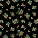 Wilmington Prints Cardinal Charm Pinecone Toss Black Fabric
