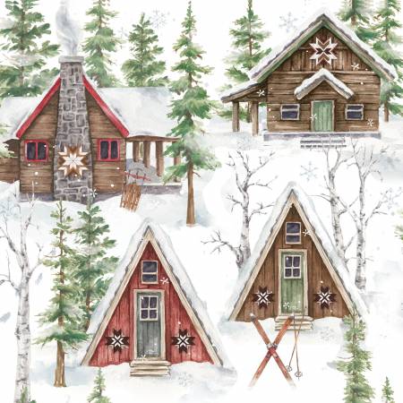 3 Wishes Snowflake Lodge Ski Lodge White Fabric