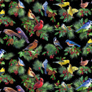 Elizabeth's Studio Birds And Berries Black Fabric
