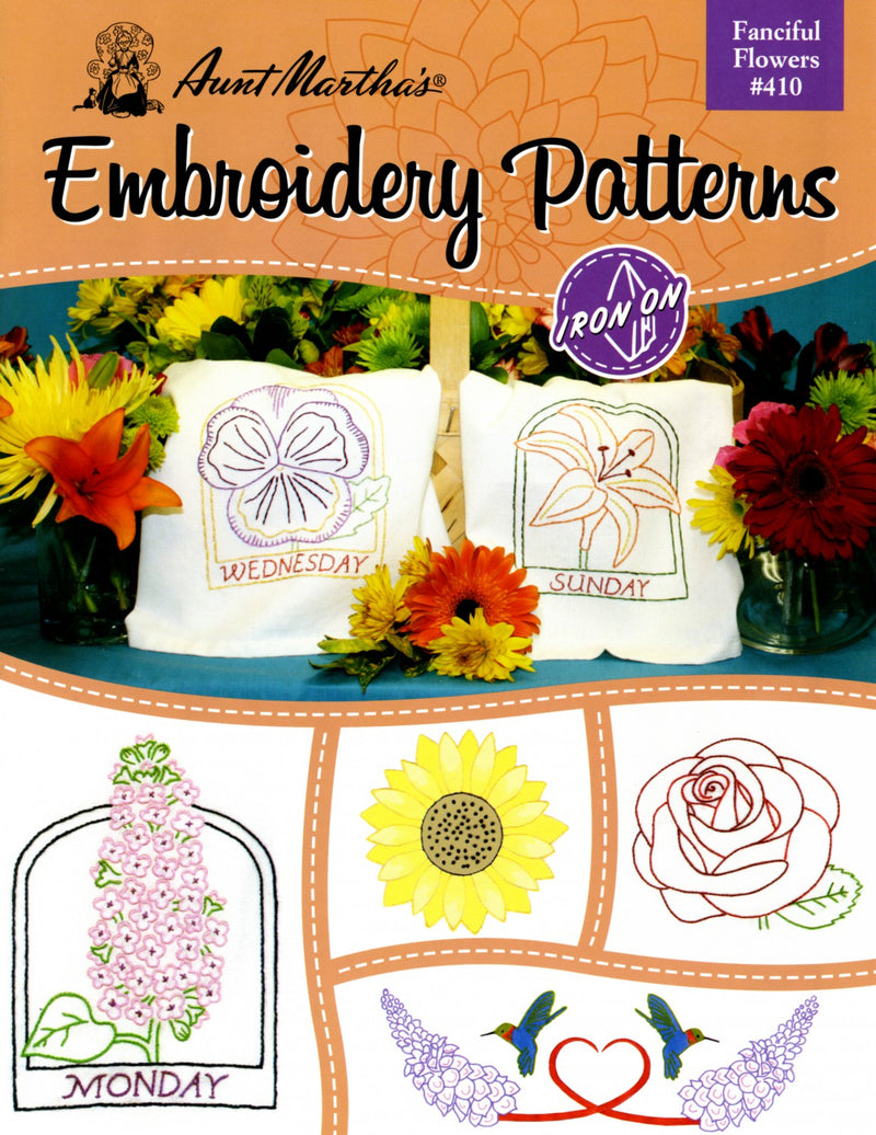 Aunt Martha's Embroidery Patterns Fanciful Flowers