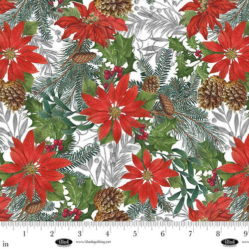 Blank Quilting Be Merry And Shine Christmas Poinsettias White Fabric
