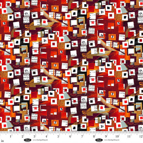 Blank Quilting Spread The Word Newspaper Snippets Red Fabric