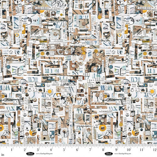 Blank Quilting Spread The Word Abstract Newspaper Signs Tan Fabric