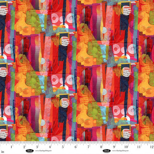 Blank Quilting Spread The Word Abstract Shapes Red Fabric