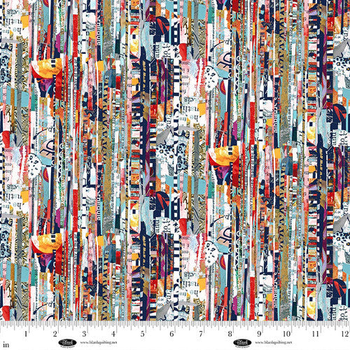 Blank Quilting Spread The Word Newspaper Mini Strips Blue Fabric