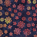 Island Batik Spring Fling Assorted Flowers Blue Navy Batik Fabric