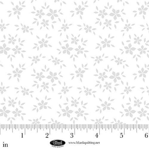 Blank Quilting Morning Mist IX Flowers White On White Fabric