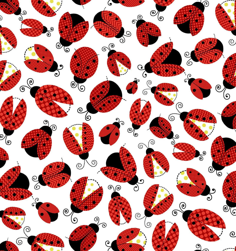 Oasis Fun Flannels White Lady Bugs Fabric