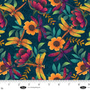Blank Quilting Luminous Haven Dragonflies And Flowers Ocean Blue Fabric