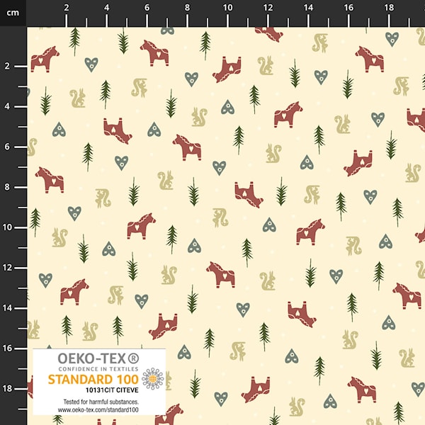 Stof Snow Is Falling Dala Horse Cream Fabric