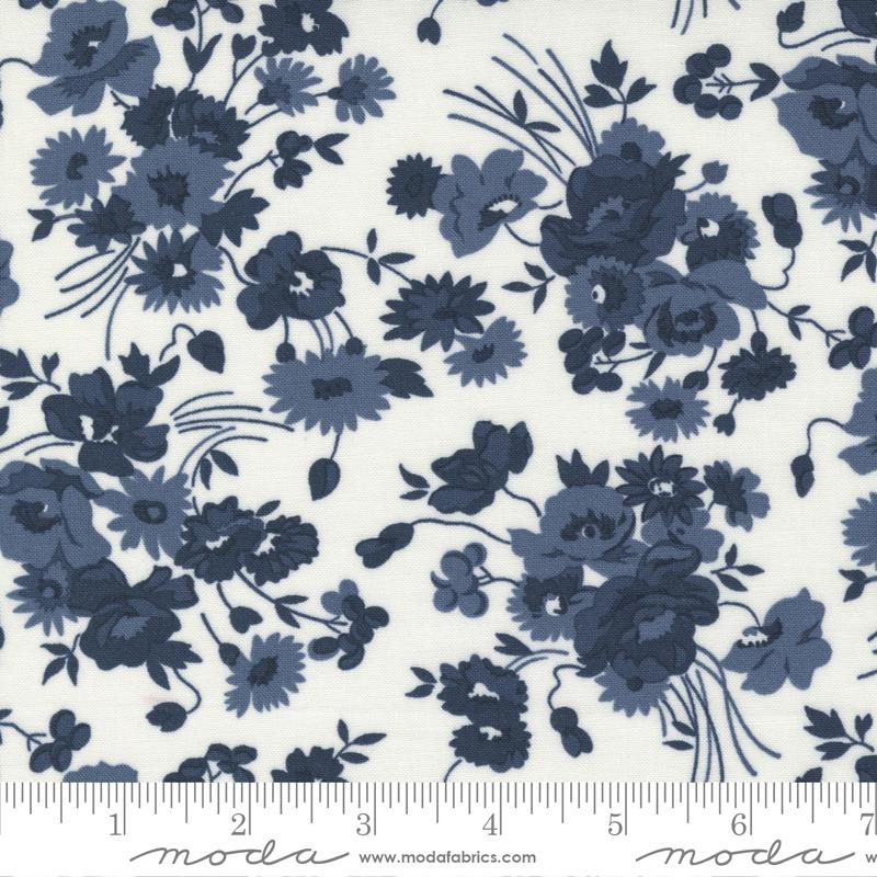 Moda Nantucket Summer Floral Cream Navy Wide Back Fabric