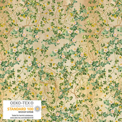 Stof Vintage Windflower Rose Shrubbery Sand Fabric
