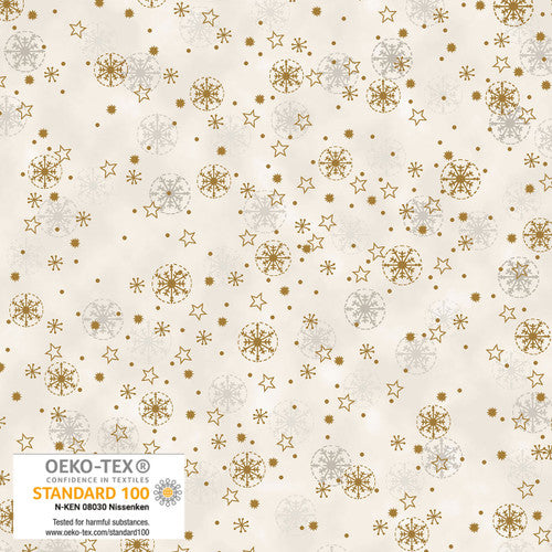 Stof Frosty Snowflake Small Snowflakes Cream Gold Fabric