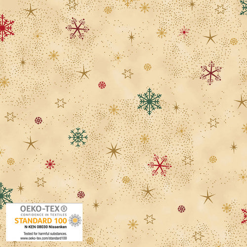Stof Frosty Snowflake Snowflakes And Sprinkles Beige Gold Fabric