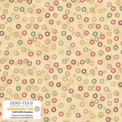 Stof Frosty Snowflake Circles Beige Gold Fabric