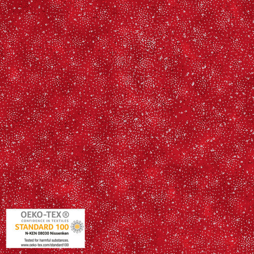 Stof Frosty Snowflake Sprinkles Red Silver Fabric
