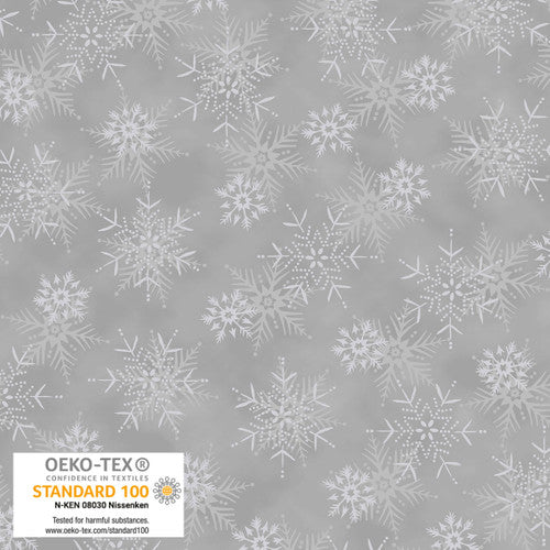 Stof Frosty Snowflake Medium Snowflakes Gray Silver Fabric