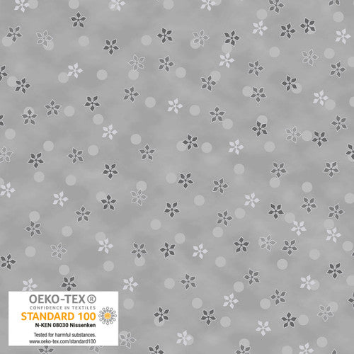 Stof Frosty Snowflake Poinsettia Gray Silver Fabric