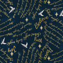 Blank Quilting Silent Night Words Texture Navy Fabric