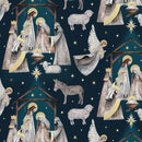 Blank Quilting Silent Night Nativity Scene Navy Fabric