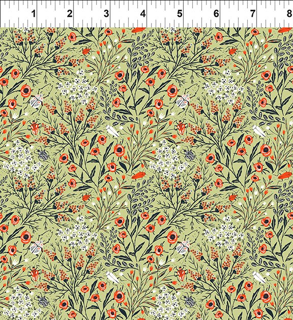 In The Beginning Fabrics Whimsy Beetles Green Fabric