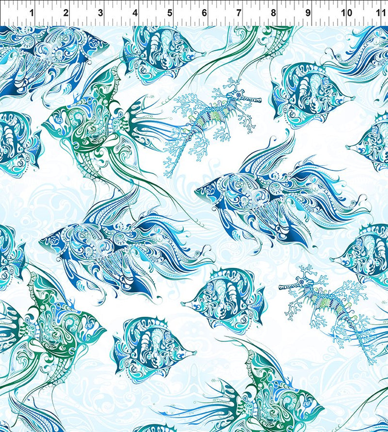 In The Beginning Wonders Of The Ocean Fish Blue Fabric