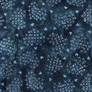 Island Batik Missing You Cross Stitch Hearts Blue Navy Batik Fabric