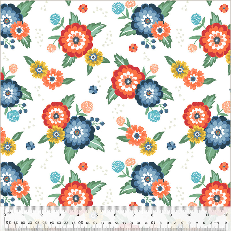 Windham Fabrics Clover & Dot White Dahlia Bouquets Fabric