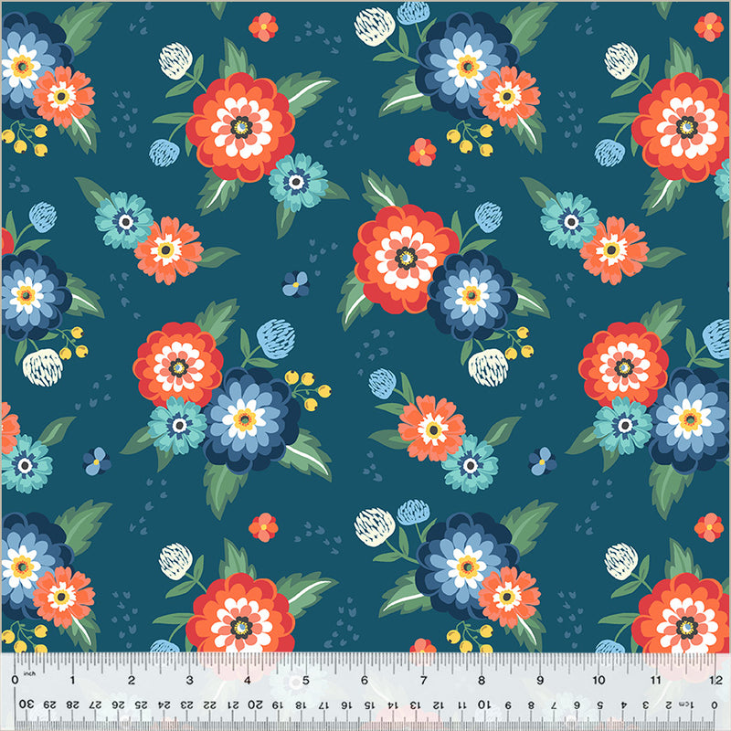 Windham Fabrics Clover & Dot Dark Blue Dahlia Bouquets Fabric