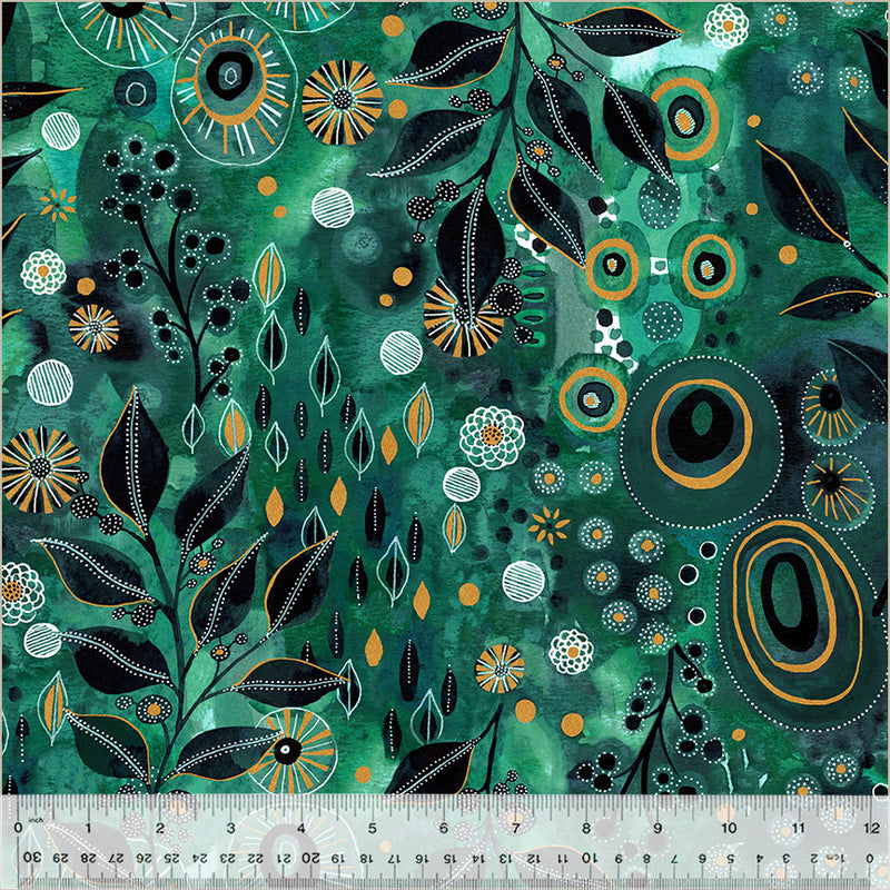 Windham Fabrics Ebb And Flow Enchanted Metallic Emerald With Fabric