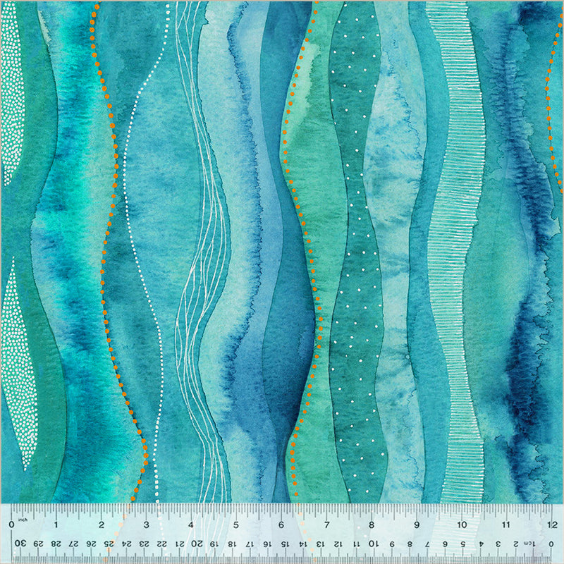 Windham Fabrics Ebb And Flow Cascade Metallic Aqua Fabric