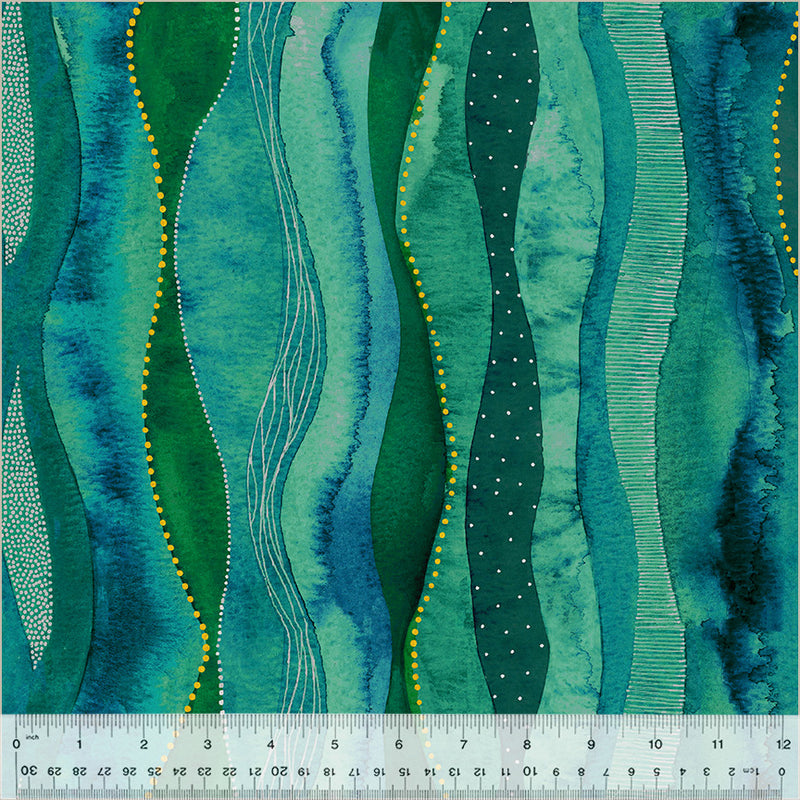 Windham Fabrics Ebb And Flow Cascade Metallic Emerald Fabric