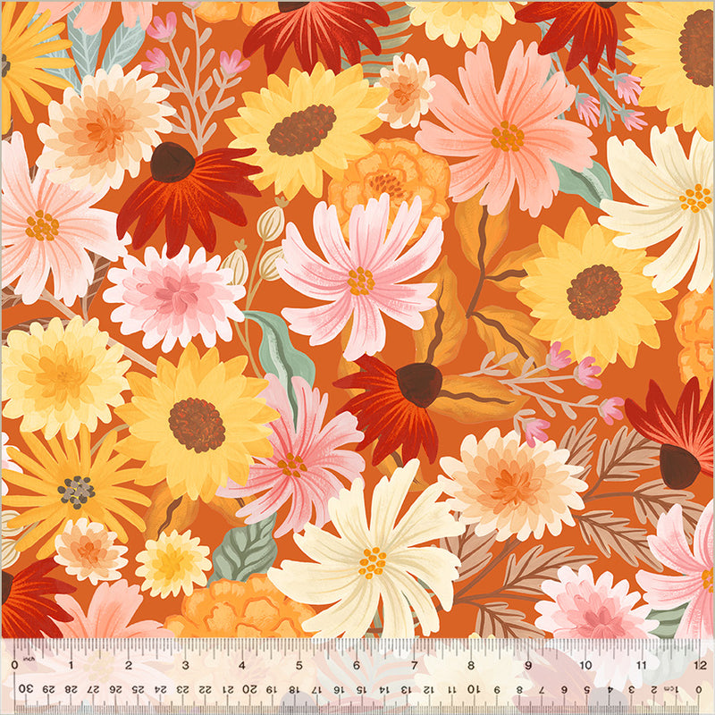 Windham Fabrics Harvest Gathering Fall Flowers Pumpkin Spice Fabric